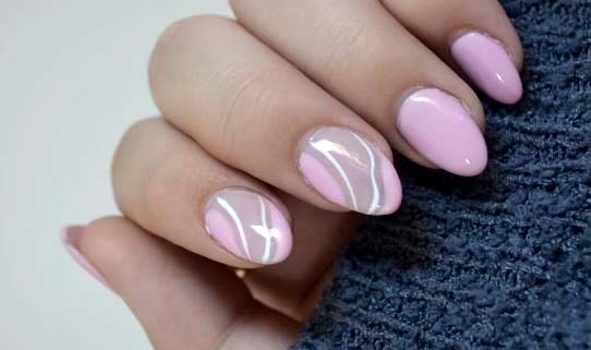 Light Pink Nails With White Lines Nail Design Idea
