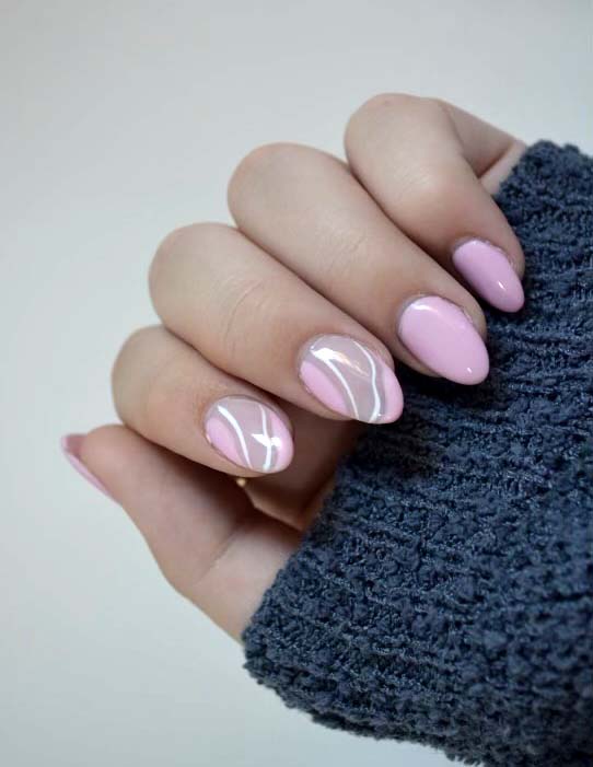 Light Pink Nails With White Lines Design – Vibrant Guide