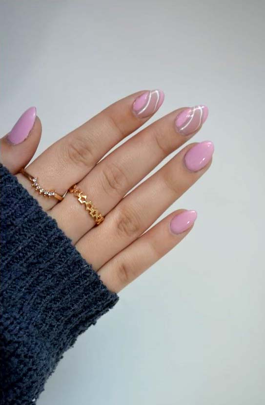Light Pink Nails With White Lines Design