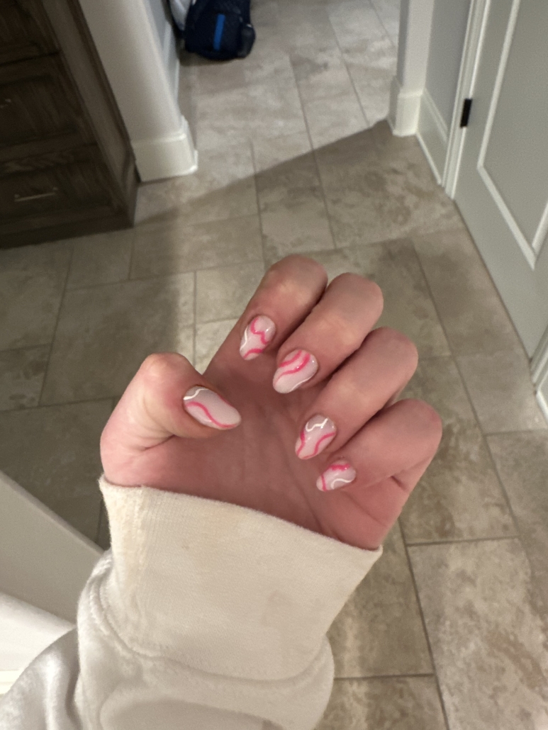 White Nails with Pink Swirls