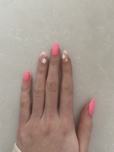 Light Pink French Tip Nails With Flowers