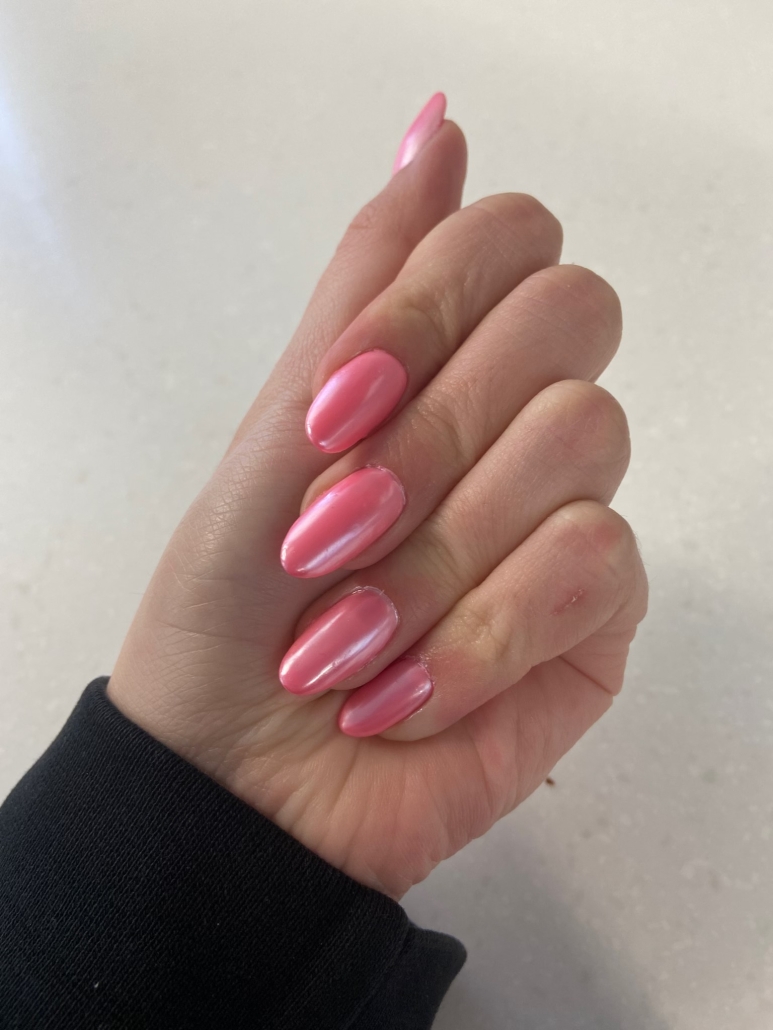 Pink chrome nails