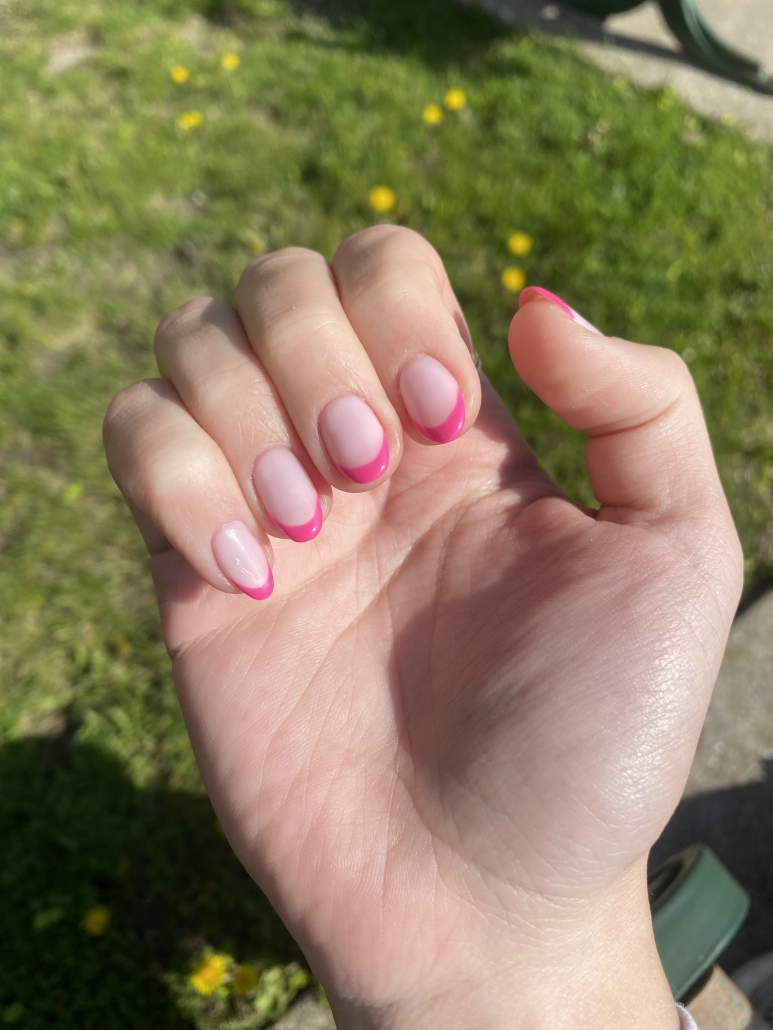 Hot pink nails French tips