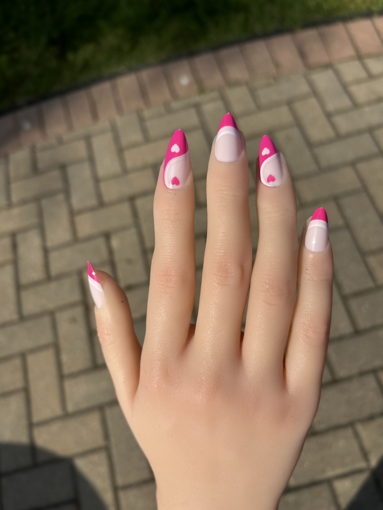 Hot pink heart nails
