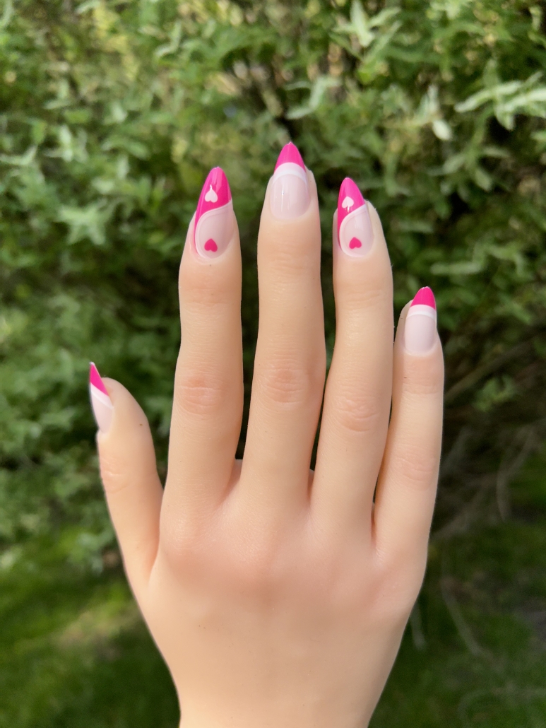 Pink heart nail design 