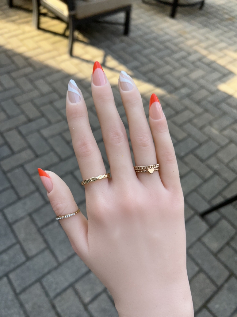 Orange and white nails