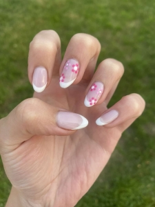 White French Tip Nails with Flowers