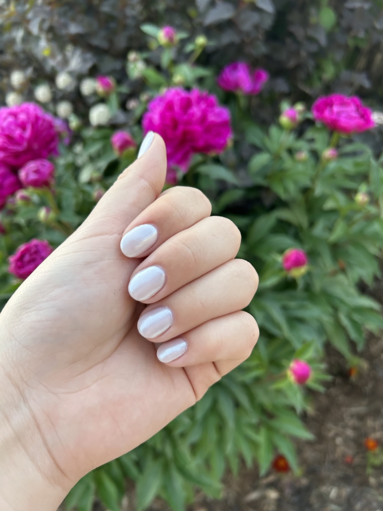 White chrome powder nails