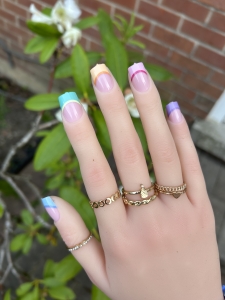 Multicolor Pastel French Tip Nails