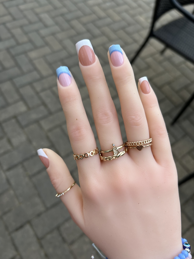 Blue and white nails