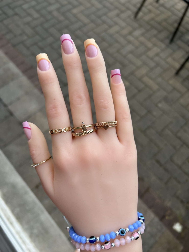 Pink yellow nail design